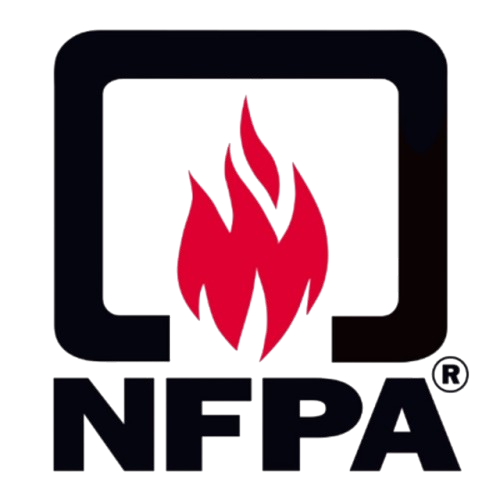 nfpa_logo-removebg-preview NFPA logo with a red flame inside a black square outline above the text "NFPA.